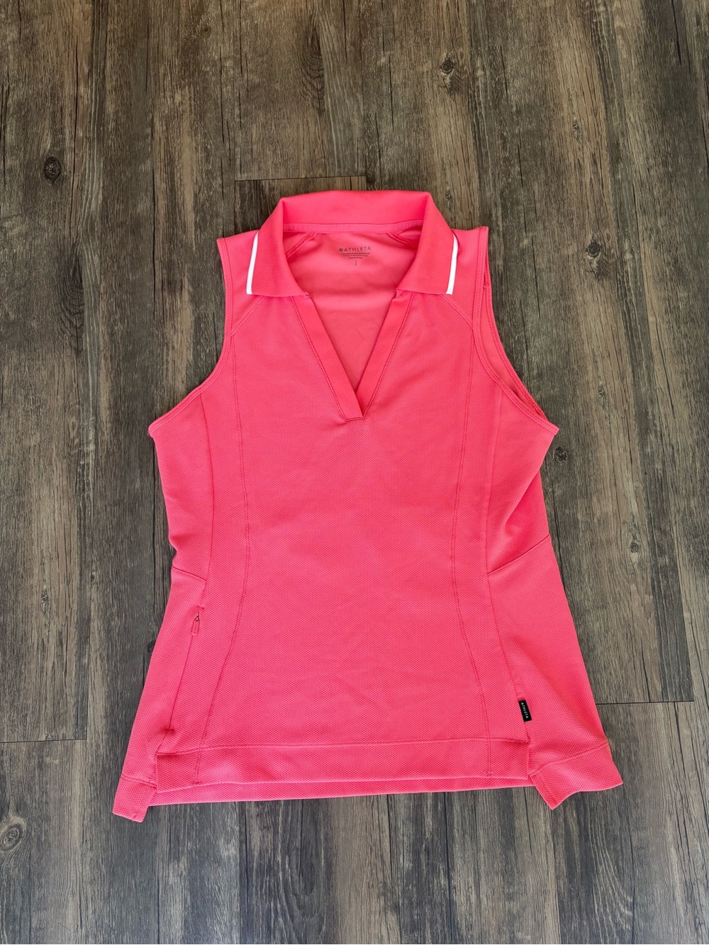 Athleta Coral Pink Sleeveless Polo Tank with Contrast Trim